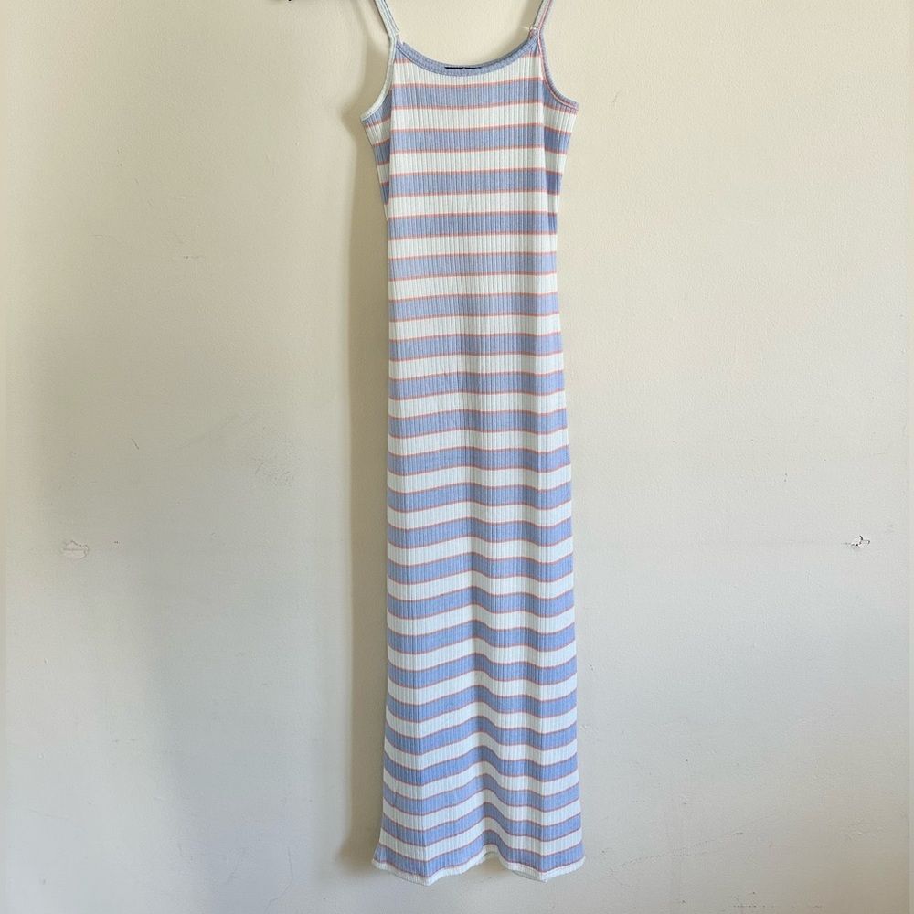 striped ribbed midi slip dress blue orange stripes freshman